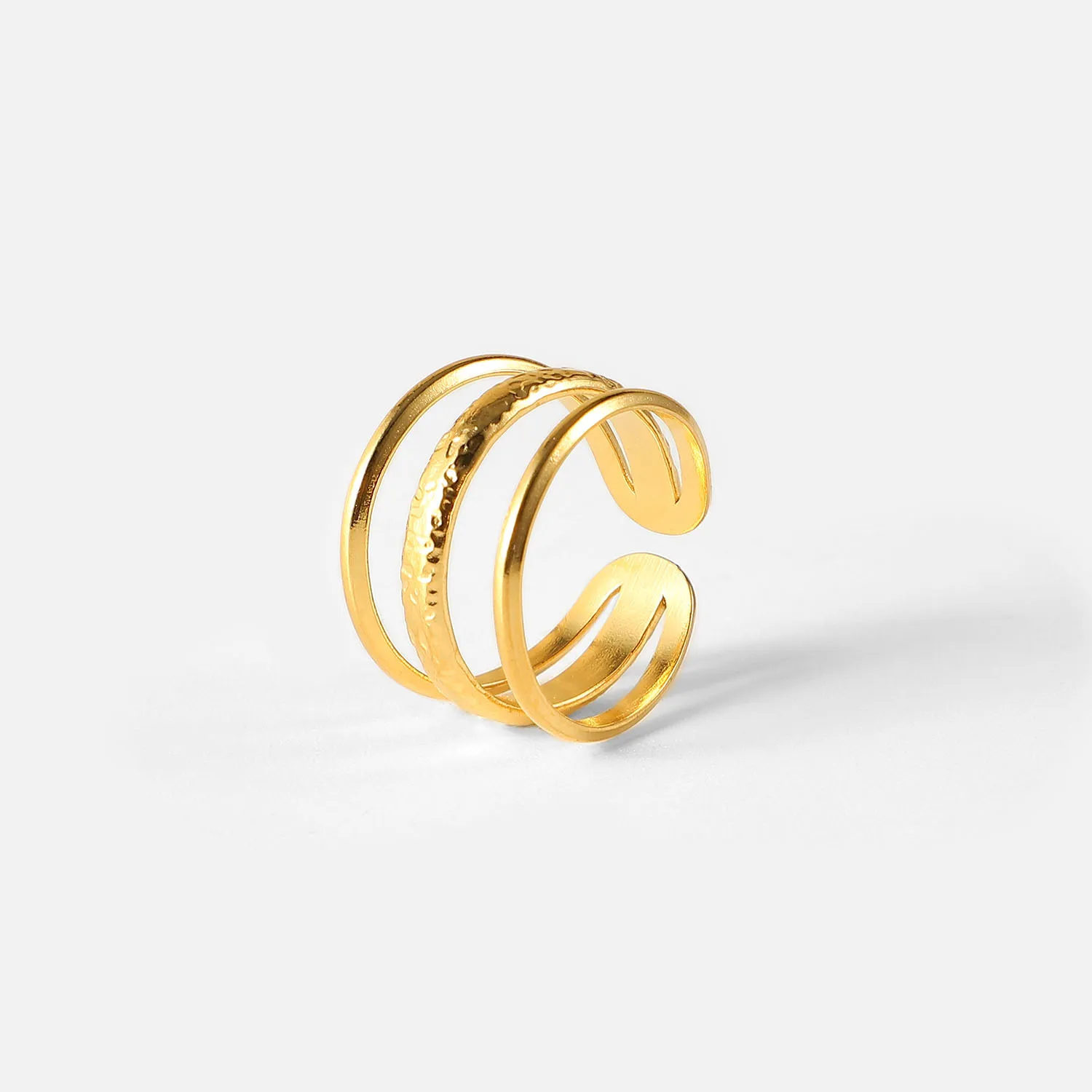

18k Gold Rings For Women Minimalism Stainless Steel Geometric Three Layered Line Open Rings
