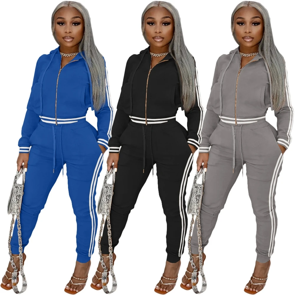 

EB-20092908 Crop Hooded 2 Piece Pants Jogger Set Coats Jackets Fall Sexy Velvet Velour Tracksuits Two Piece Pant Sweatsuit Sets