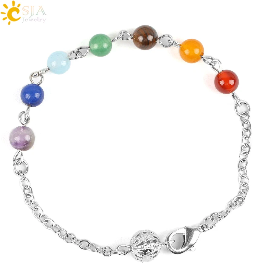 

CSJA 7 chakra natural stone yoga chain bracelet women healing reiki jewelry E117