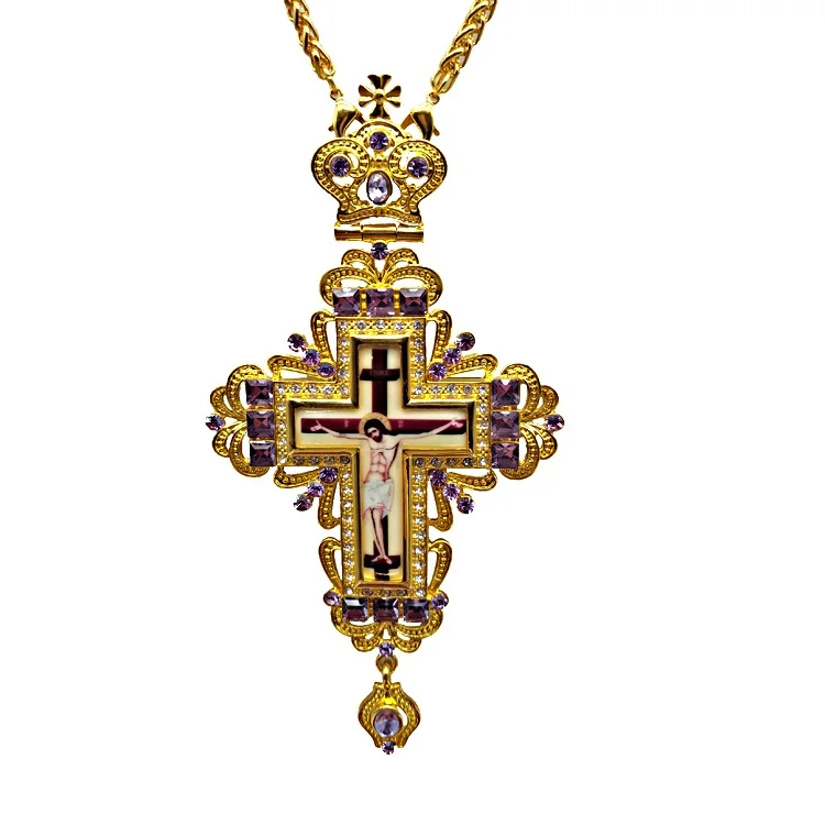 

Orthodox Pendant with Strong Gold chain Necklace with free PU Gift Box Zinc alloy ODM Large Pectoral Cross