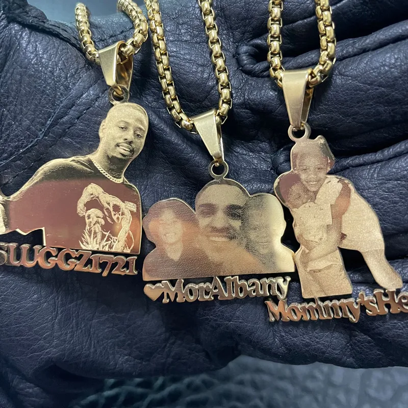 

New jewelry custom stainless steel gold-plated photo necklace pendant 3D cartoon children's picture print color photo necklace