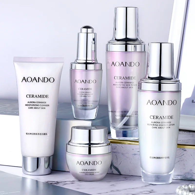

OEM Private label organic anti aging ageless serum set whitening moisturizer skin care set, Aurora sliver skin care set