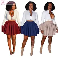 

L1032 wholesale fashion zipper ruffle crop top 2020 Mini Skirt Clothing Women Two Piece Set