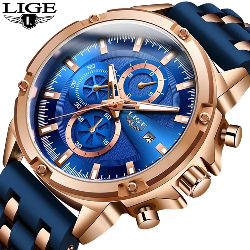 

Lige 10028 Functional Quartz Wristwatch Chrono 3ATM Waterproof 2021 Watches Men Lige