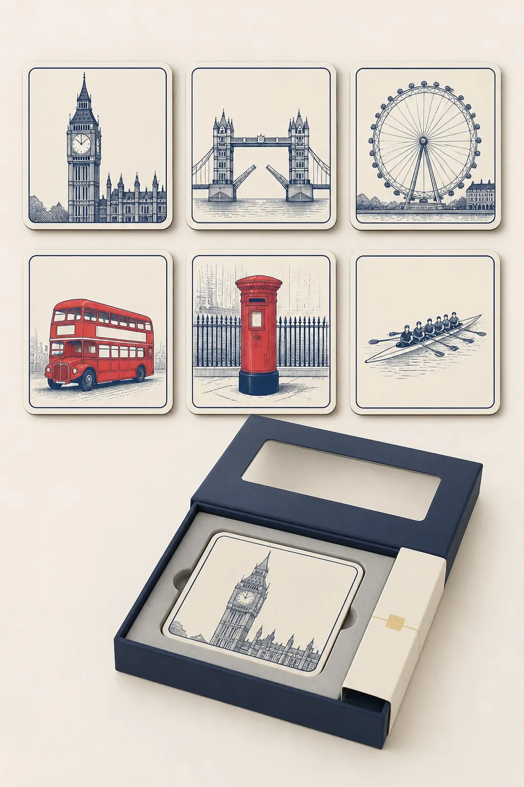 London Landmarks Coaster Set of 6 featuring Big Ben and Tower Bridge