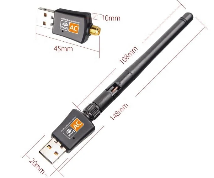 

CE ROHS 600Mbps Dual Band wifi adapter with detachable antenna realtek rtl8811cu 5g wireless usb donge for IPTV