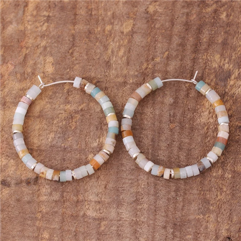 

Bohemia 2x4mm Tile Natural Stone Beaded Drop Hoop Earrings Boho Gemstones Dangle Earrings Jewelry for Women Wholesale Dropship