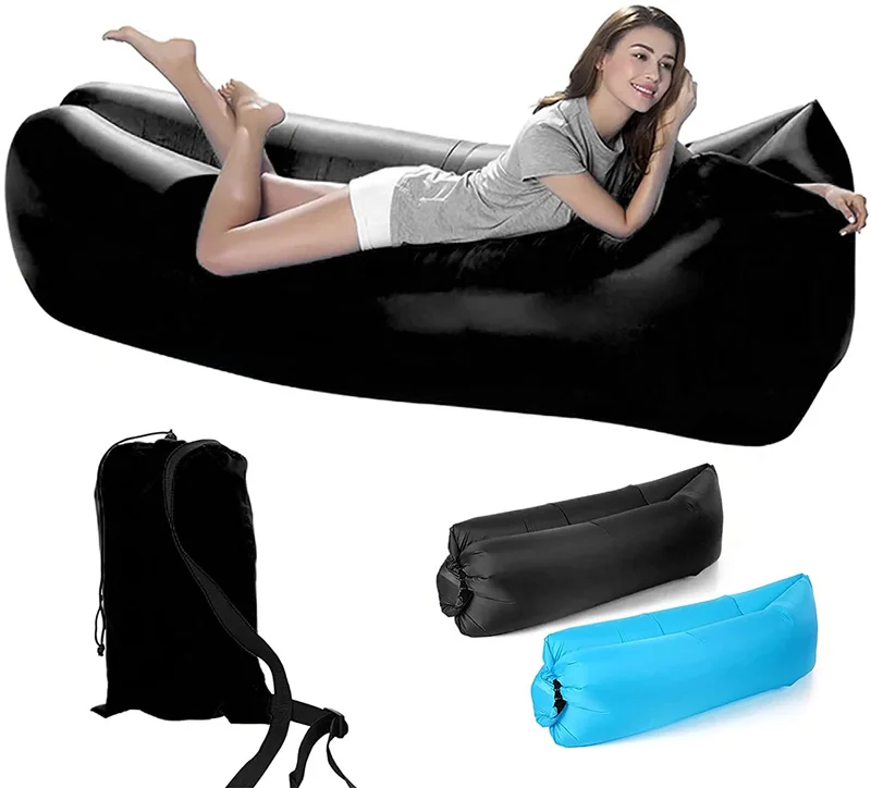 

High Quality Lazy Bag Beach Recliner Portable Inflatable Couch Lounger Camping Sleeping Mattress Air Sofa, Optional