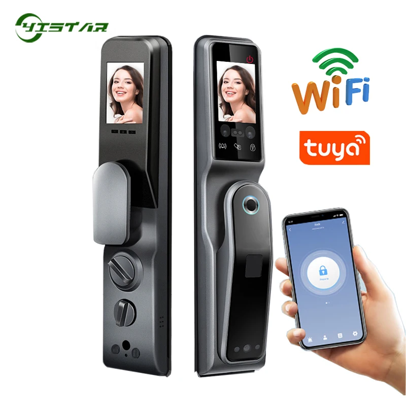 

TUYA WIFI Phone Unlock Face Facial Recognition Smart Door Lock With Camera Fingerprint Palm Card Password Key Home Door Lock