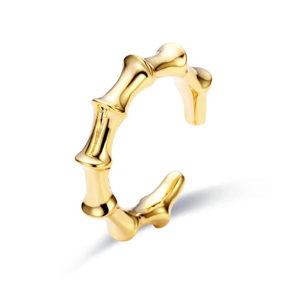 

new trendy modern minimalist sterling silver adjustable ins style bamboo shape open vermeil 925 silver ring