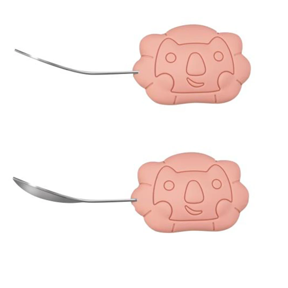 

2021 New Style Flatware Baby Feeding Stainless Steel Tableware Set With Cute Silicone Cartoon Handle, Customized