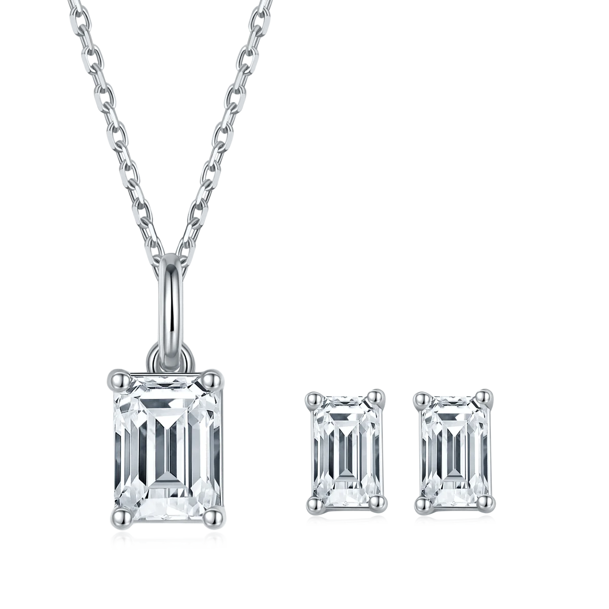 

Fine Emerald Cut 1.0ct Moissanite 925 Sterling Silver Women Wedding Bridal Jewelry Set