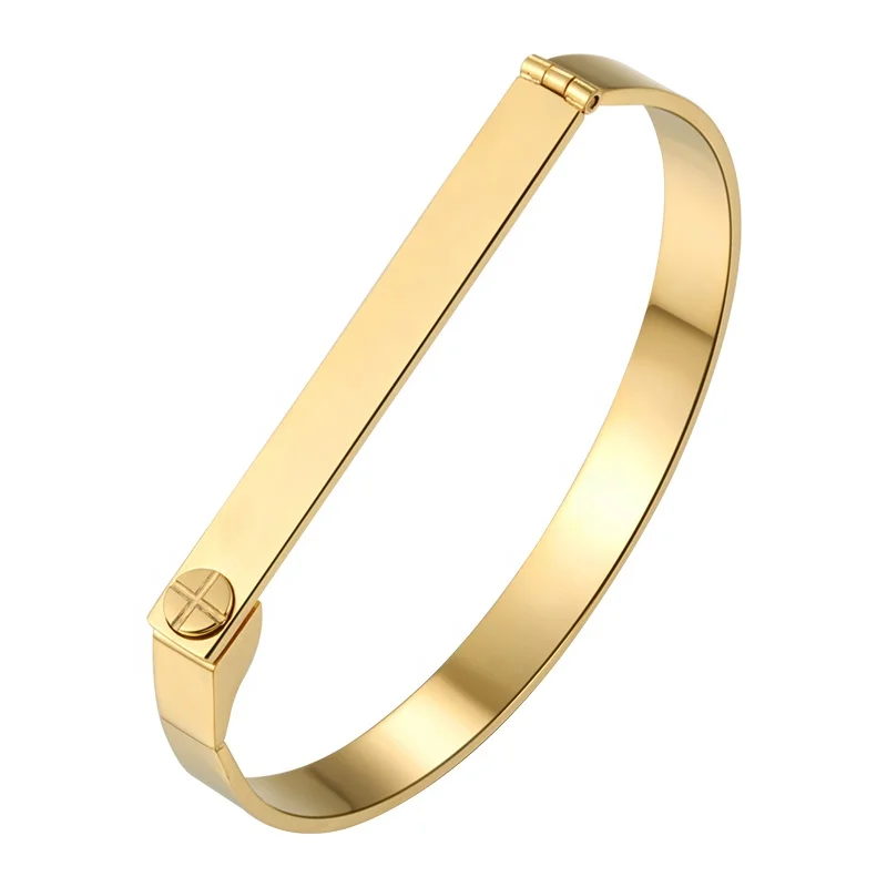 High Quality 18K Gold Plated Stainless Steel Jewelry Big Small D Shape Bangle Cuff Accessories Bracelets B4003