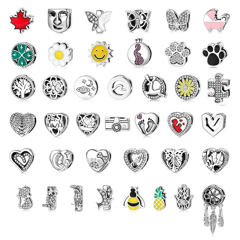 

Real 925 sterling silver Clear CZ Crystal Cat Paw Print Clip Charm Beads Fit Reflection Bracelet Accessories Wholesale jewelry