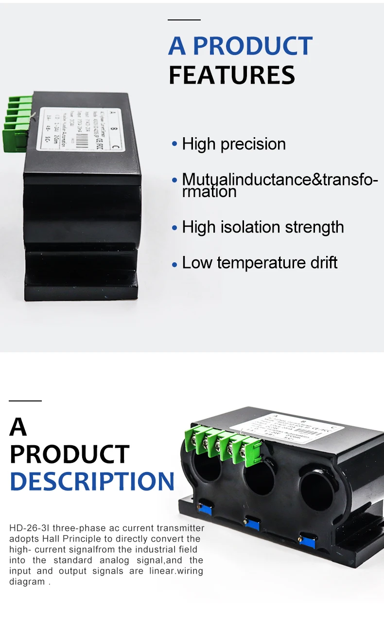 3 Phase Current Transducer - 4-20mA Hall Effect Sensor, 10A-400A AC ...