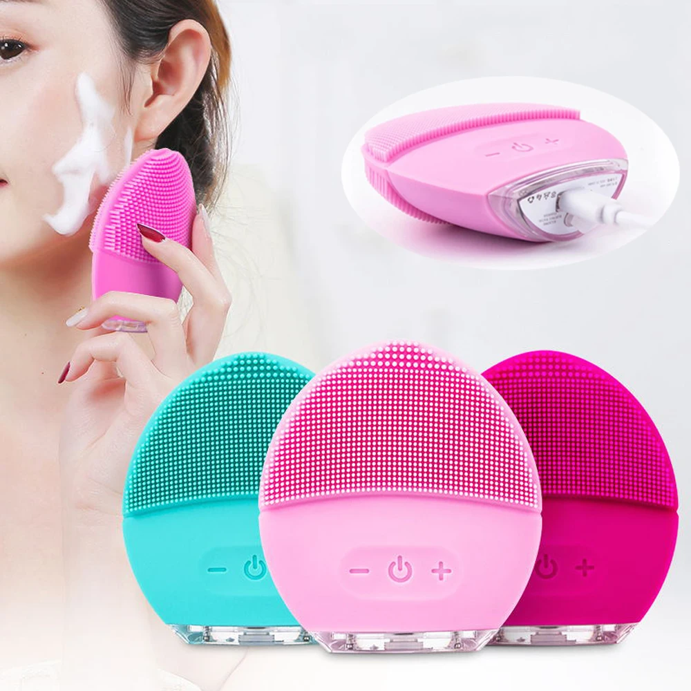 

Wholesale Vibrating Electric Usb Waterproof Facial Brush Cleaner Exfoliating Electrical Sonic Silicone Facial Cleansing Brush, Pink /red/blue