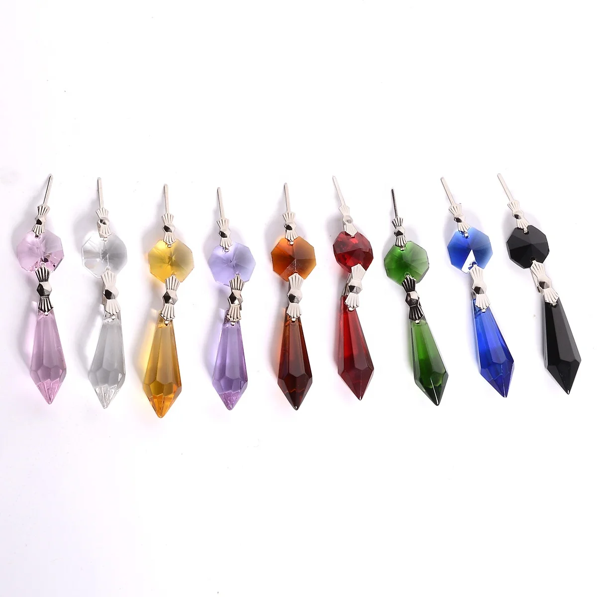 

Suncatche rCrystal Chandelier Icicle Prism Lamp Candelabra Replacement Parts with Octagon Beads DIY Curtain Accessories Pendants