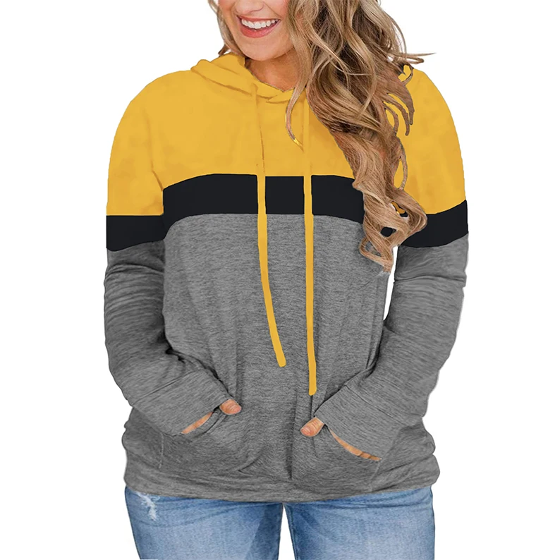 

New Design Colorblock Long Sleeve Sweatshirt Women Striped Hoodie Plus Size Tops
