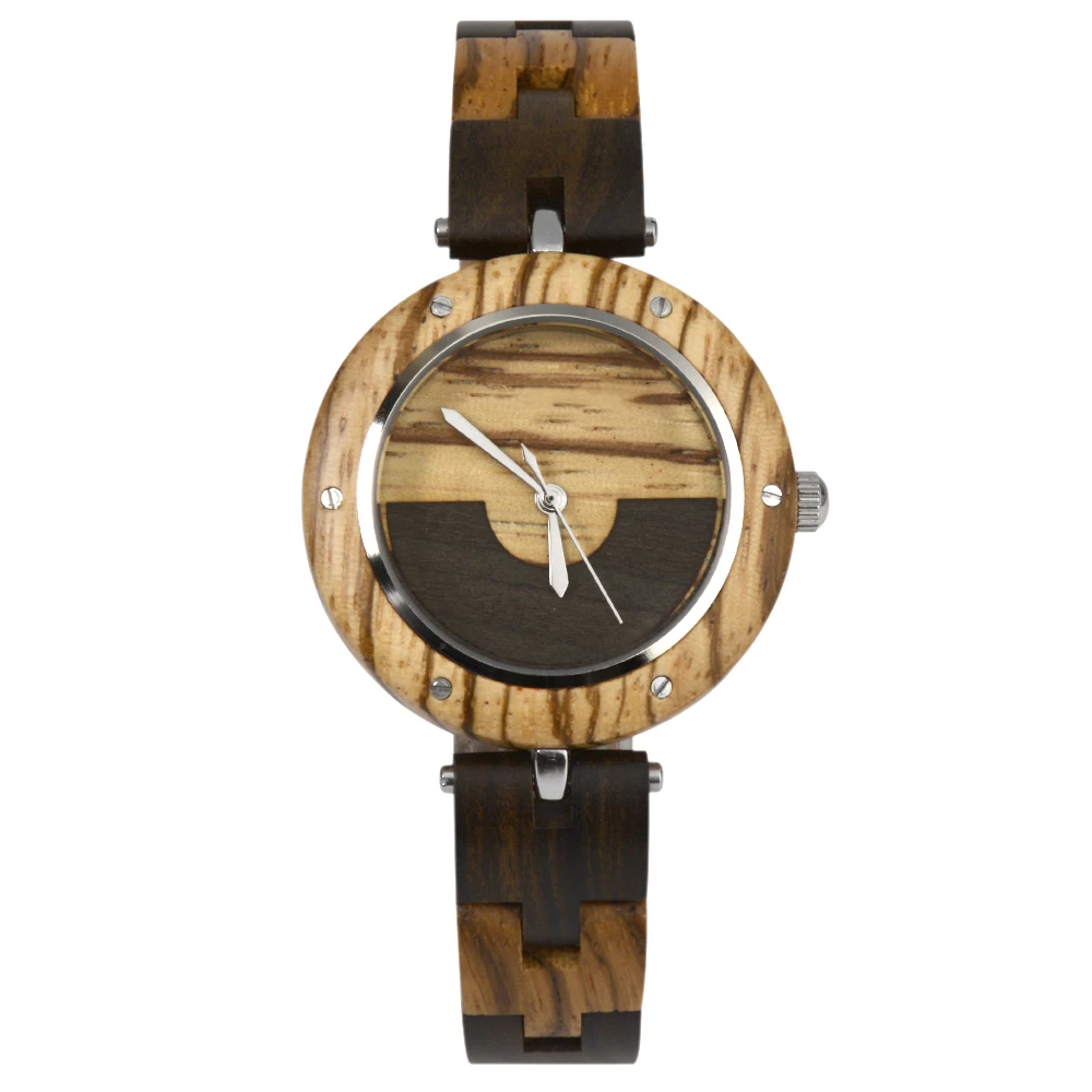 

China factory wholesale water resistant colorful mix-up wood quartz watch women