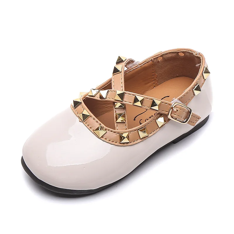 

Fashion spring summer princess rivet design leather kids girls shoes, Black/white/red