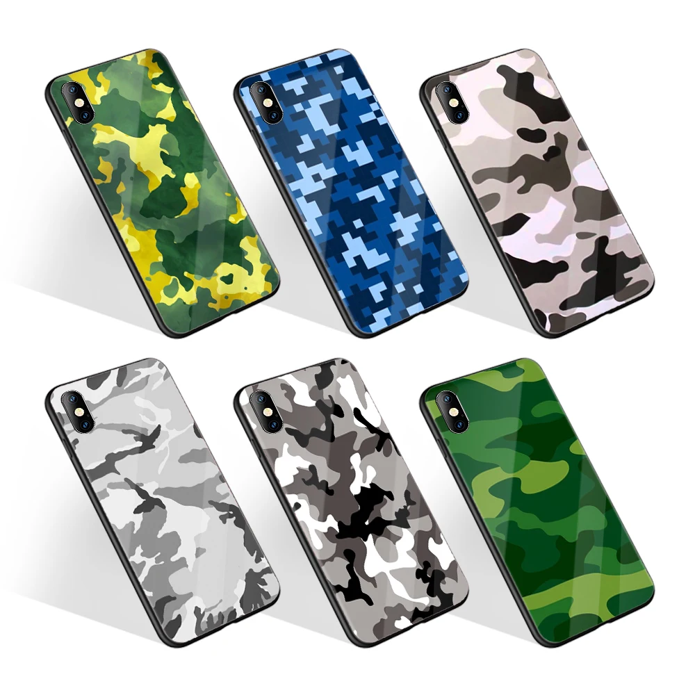 

Hot Sale Fashion Personalised Customize Design Camouflage Camo Military Army Tempered Glass Phone Case For iPhone 8, Mixed color