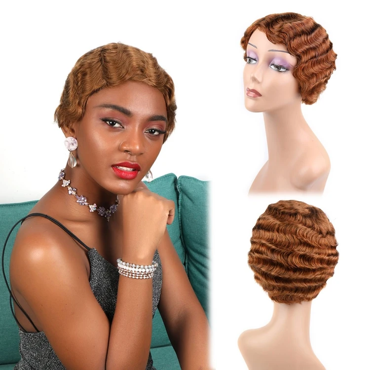 

Good quality Toocci Ladies Short Curly Hair Wig Brown Natural Wig Hair human hair none lace wigs