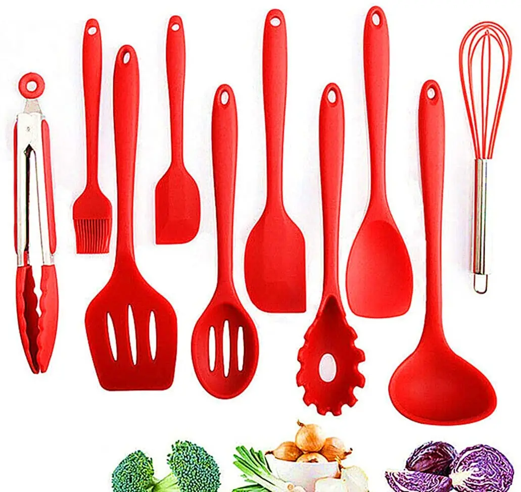 

High quality non-toxic silicone kitchen cooking utensil set, Red, black, or customized