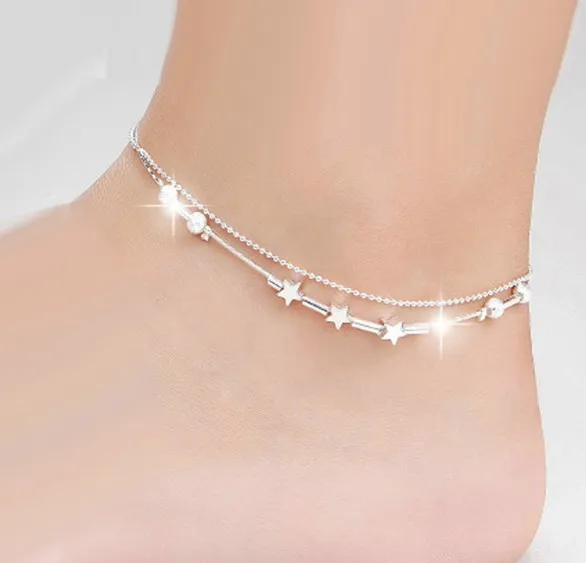 

Double layer 925 sterling silver star wedding anklet, As picture