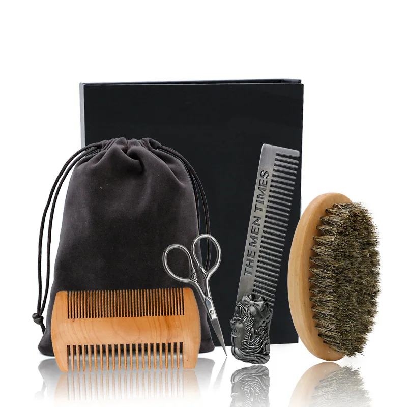 

Sandalwood Beard Comb And Brush Set Custom Logo Handcrafted & Hair 100 Boar Bristles 2021Soft Bristle