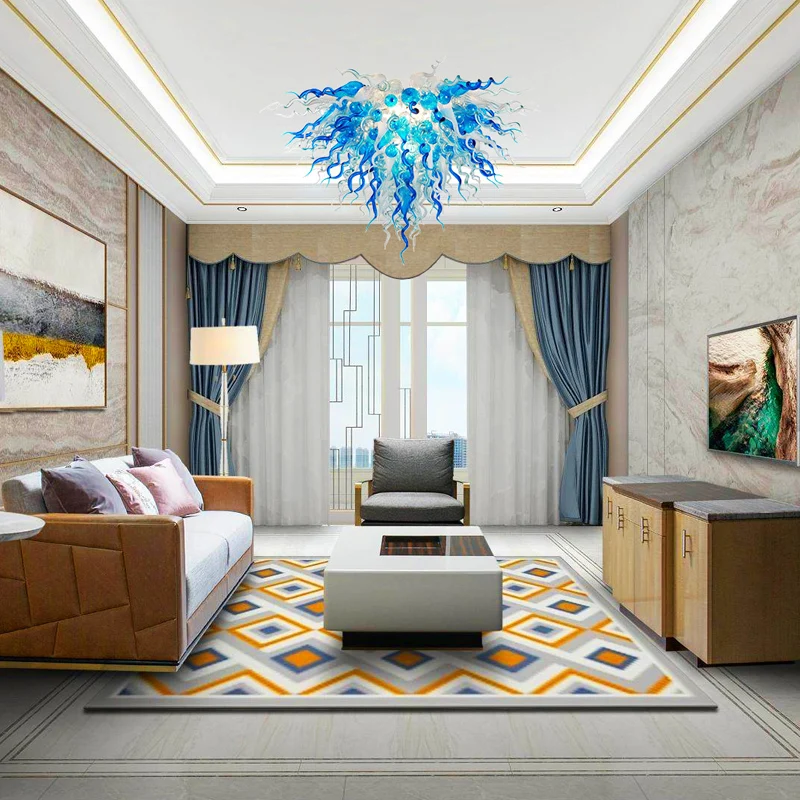 

Blue Clear Glass Murano Chandelier Design Fancy Lighting Decoration, Customized
