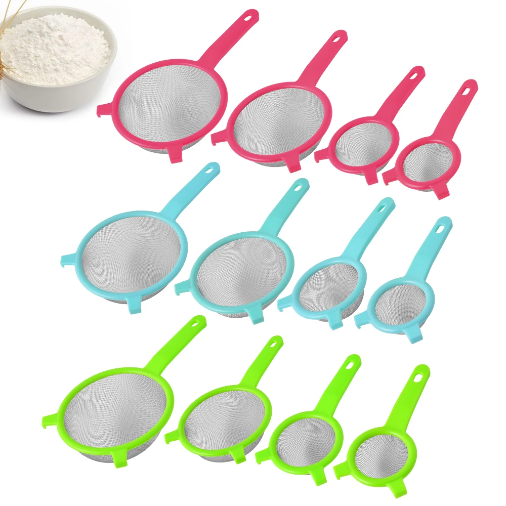 

Good quality red metal flour strainer with stainless steel wire mesh colander sieve strainer