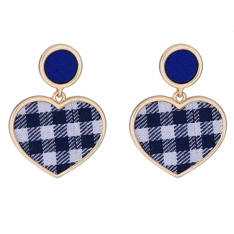 

ed00194c Check Fabric Heart Shape Gold Plated Earrings Friend Gift Larimar Earrings