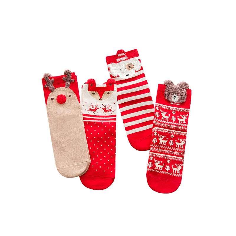 

Breathable and Skin-friendly Winter Warm Wholesale Best Soft Cotton Cute Santa Claus Deer Christmas Gifts Stereo Sock, Red
