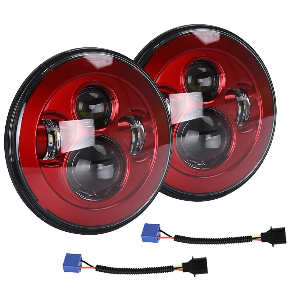 

2Pack Dot E9 7" LED Round Headlight kit Red Projector for Jeep Wrangler 97-2017 JK TJ LJ CJ Hummer H1 H2 replacement Headlamps