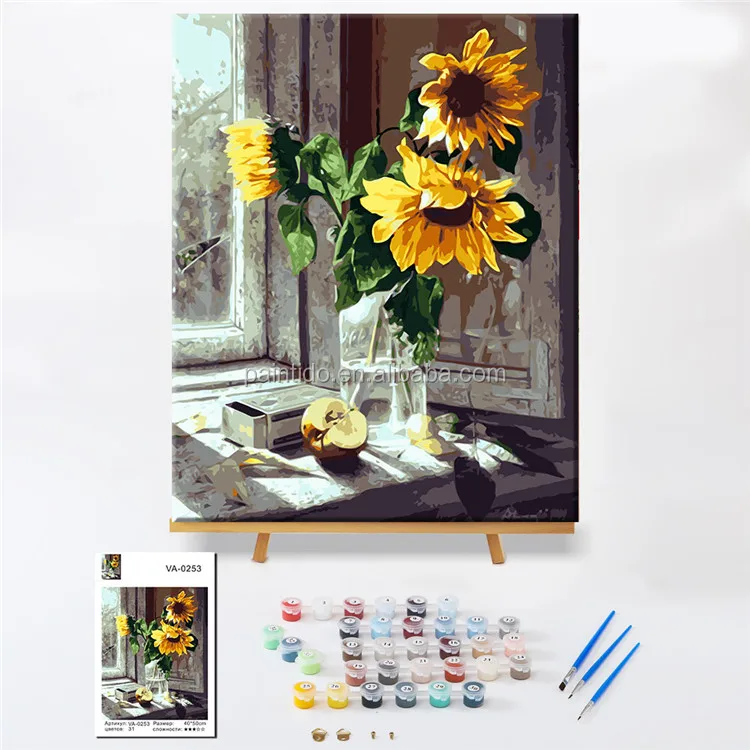 

Paintido Diy Wall Art Decoration Flower Sunflower Acrylic Canvas Painting By Numbers