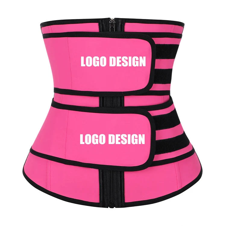 

2019 New Printing Logo Private Label Women Slimming Workout Compression Double Belt Neoprene Waist Trainer, Black blue pink red