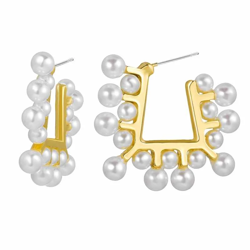 

New Baroque Gold Plated Irregular Pearl Flower Blank Stud Earrings for Women