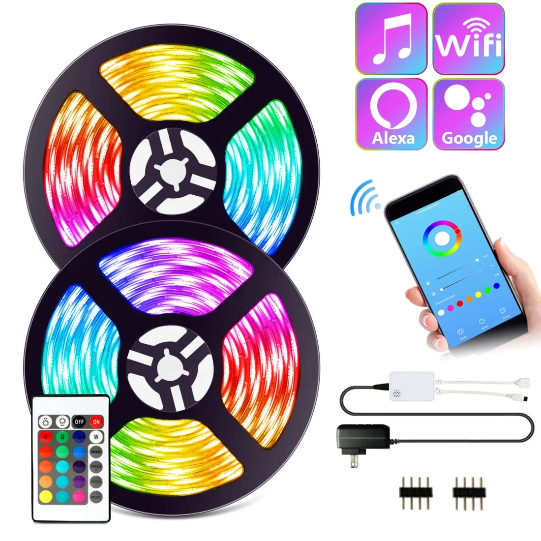 Amazon Best Seller Ip20 12V 5050 Smd Wifi App Smart Led Strip Rgb Colour Changing Lighting Strips 10M