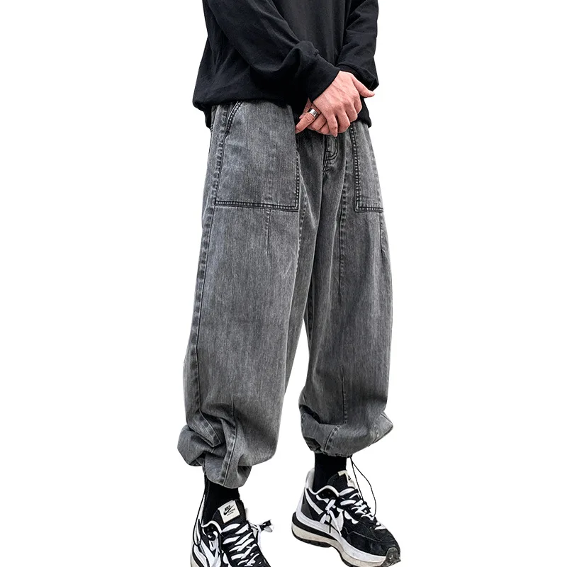 

Purplewind Men's Streetwear Cargo Denim Pants Elastic Waist Loose Jeans Jogger Pants For Men