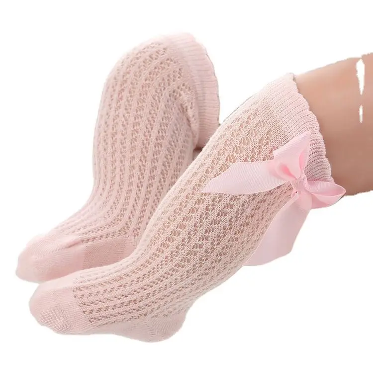 

Wholesale Newborn baby girls long tube socks knee high kids mesh socks with bows princess infant socks