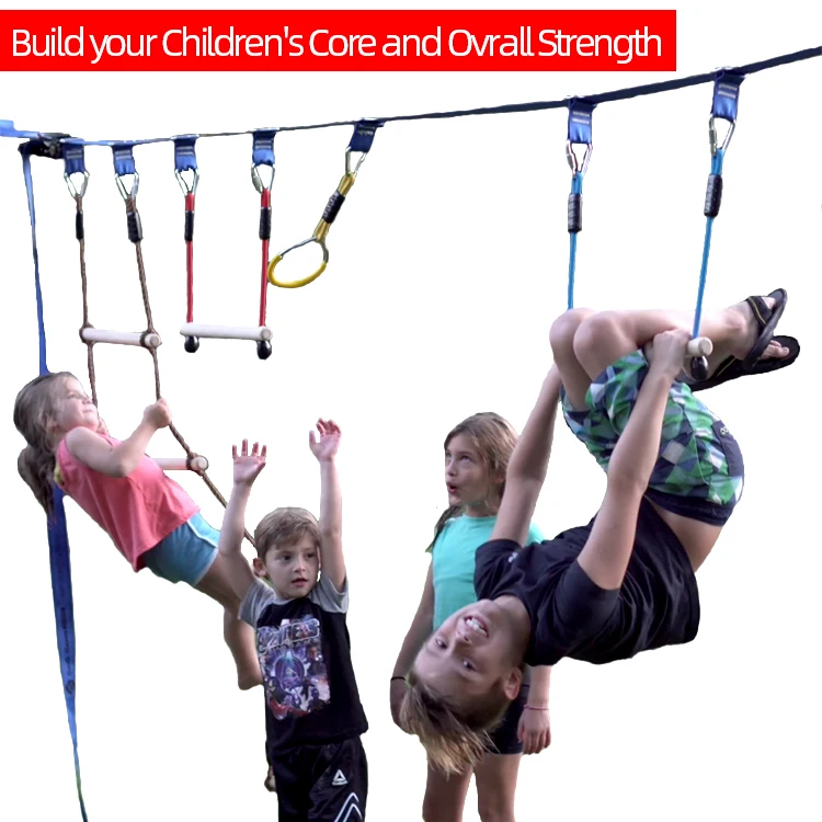 
Gentle Booms Sports Amazon Portable 40ft kids slackline monkey Bar Ninja Line Warrior obstacles hanging course set 