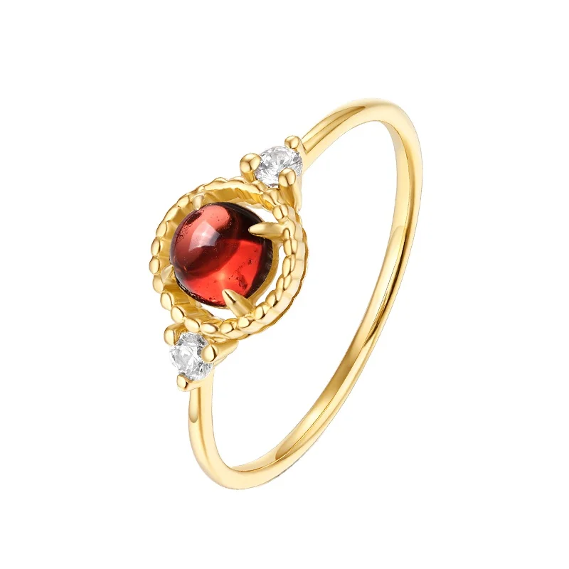 

9k 18k Stackable anniversary jewelry genuine solid 14K gold garnet ring in gold jewellery, Yellow gold