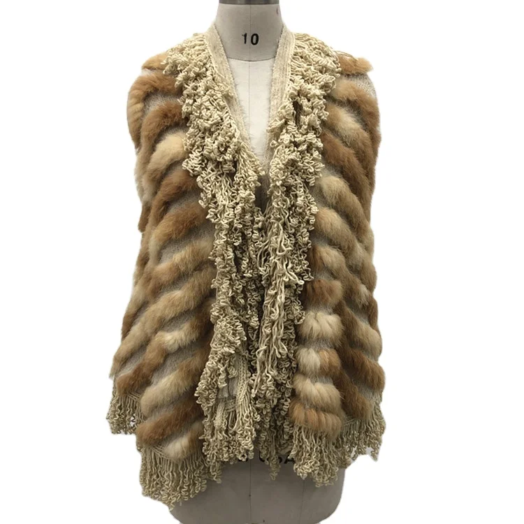 

2020 cheap vinter big V-neck popular knit Real rabbit Fur Vest Sleeveless for wonen, Customized color
