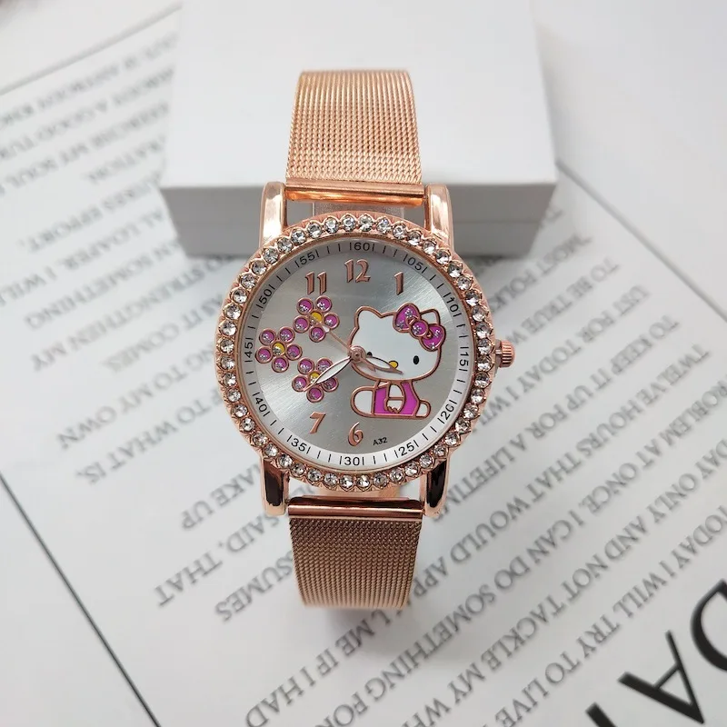 

Hello Kitty rose gold Watch Women Stainless Steel watch band Girls Kids Women Children Gifts Cartoon Watch Quartz WristWatch Cl