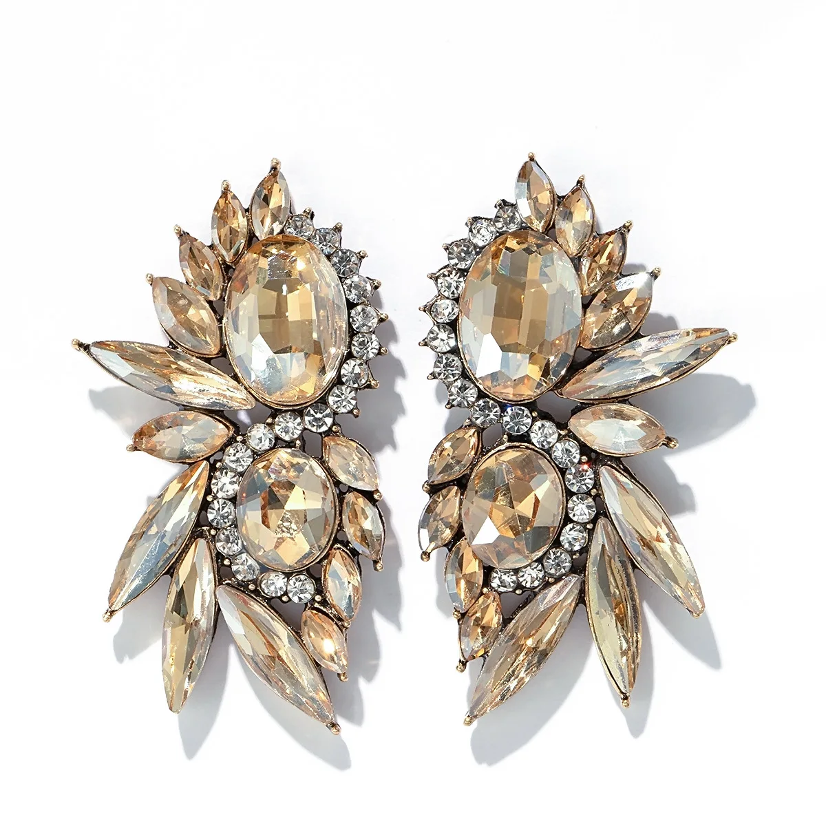 

Fashion Boho Champagne Clear Crystal Earrings For Women New Rhinestone Statement Drop Earrings, Colorful