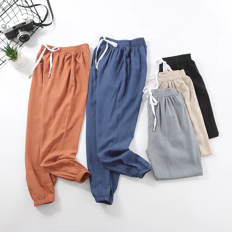 

B61646A Children's summer 2019 cotton and linen trousers for boys and girls, Gray/rice/dark blue/black/chocolate