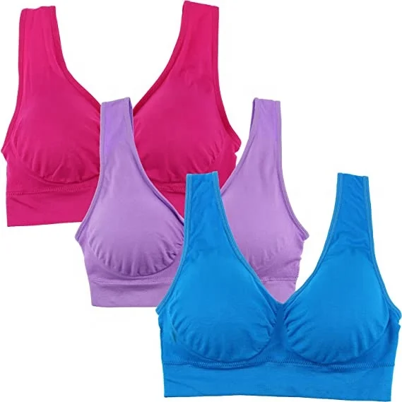 

High quality Yoga Ladies 3 packs seamless wireless bra double padded bra with removable pads bralette Women Sports Bra