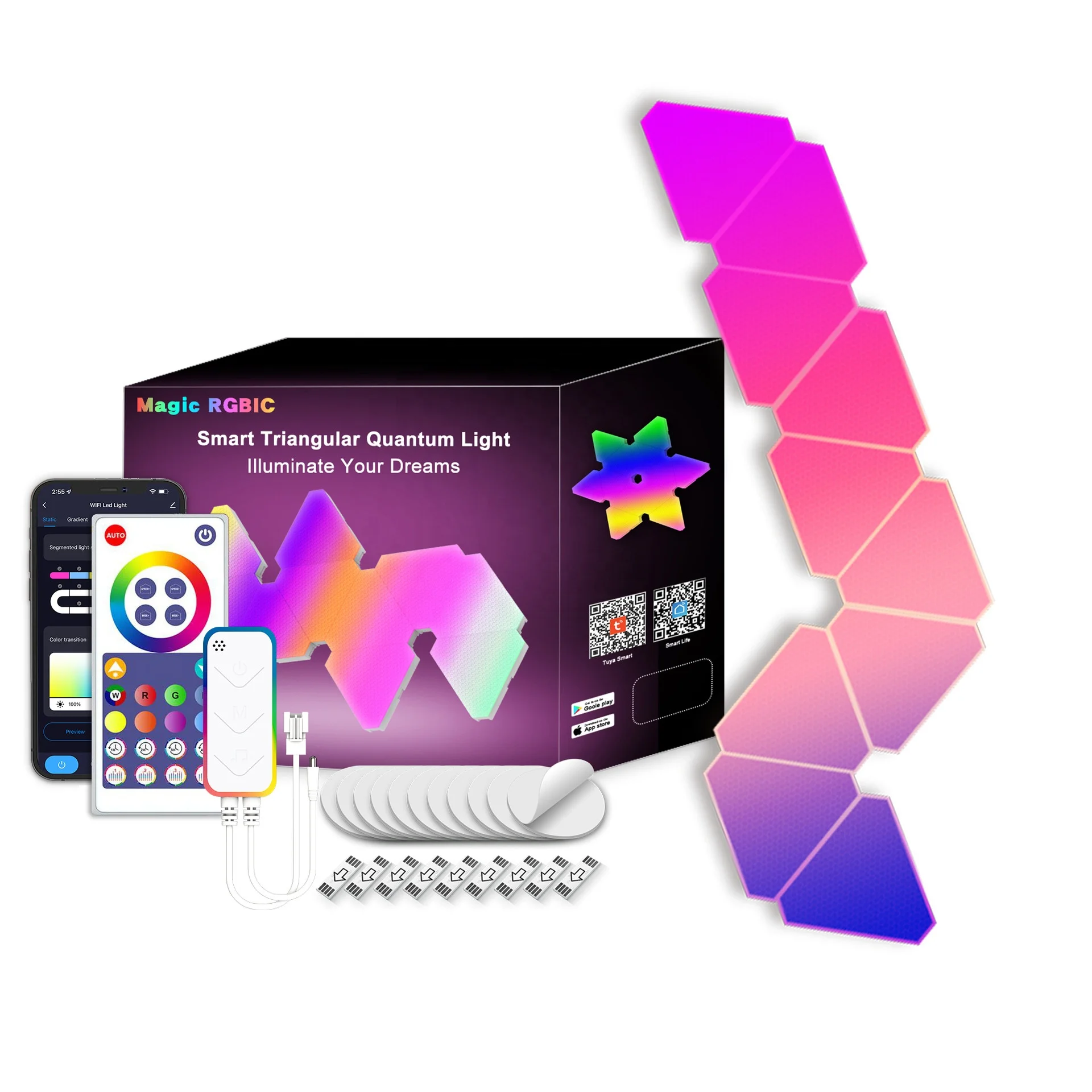 

NEW 2023 RGB Light Led Triangle Lamps Magnetic WiFi Smart RGBIC Lighting Creative Decoration Wall Lamp Led Night Light