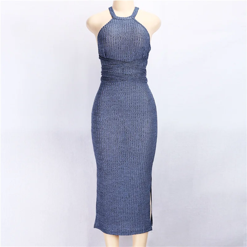 

AS045 new arrival sexy slim knitted back bandage women dress, Gray/blue