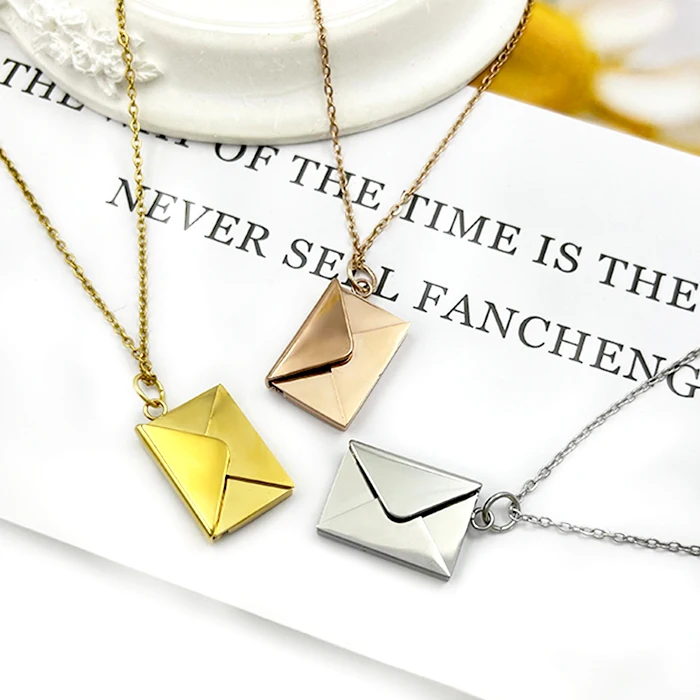 Fatingna Rose Gold I Love You Secret Hidden Message Pendant Personalized Name Words Envelope Locket Necklace Gift Jewelry